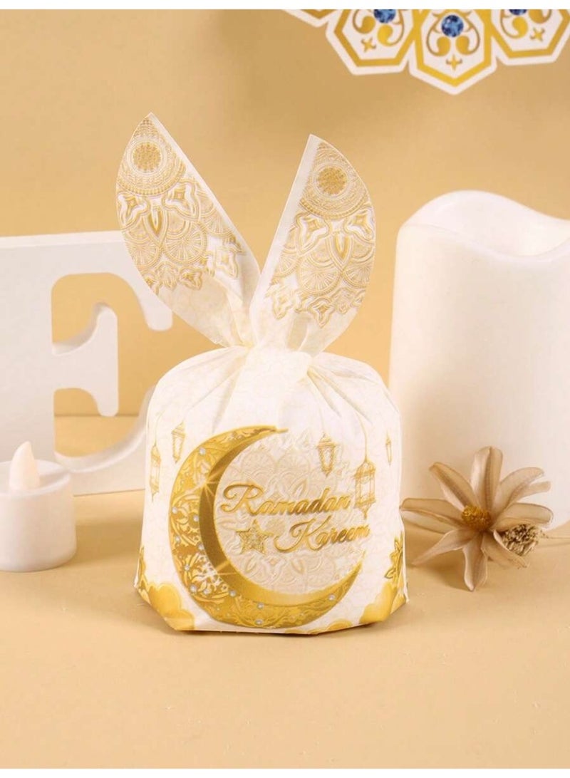 توزيعات رمضان 25 قطعة أكياس هدايا بلاستيكية بتصميم هلال ونجمة ذهبية وعبارة رمضان كريم، مناسبة لتقديم الحلوى وزينة حفلات رمضان والعيد - Image 1